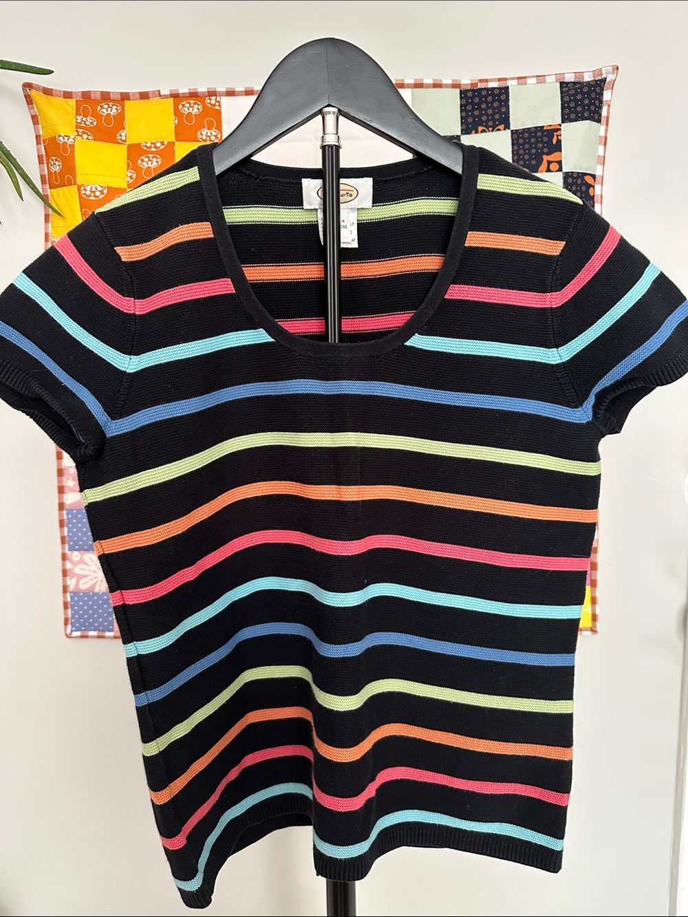 Talbots Women’s Black Multicolor Striped Short-Sleeve Knit Top
